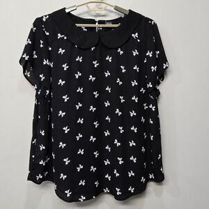 Torrid Shirt Top Plus Size 3X Bow Peter Pan Collar Goth Whimsigoth Dark Romantic